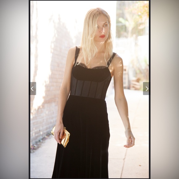 Badgley Mischka Black Corset Sleeveless Babydoll Midi Dress - Picture 2 of 6